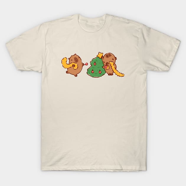 Capybara decorating Christmas tree T-Shirt by Tinyarts